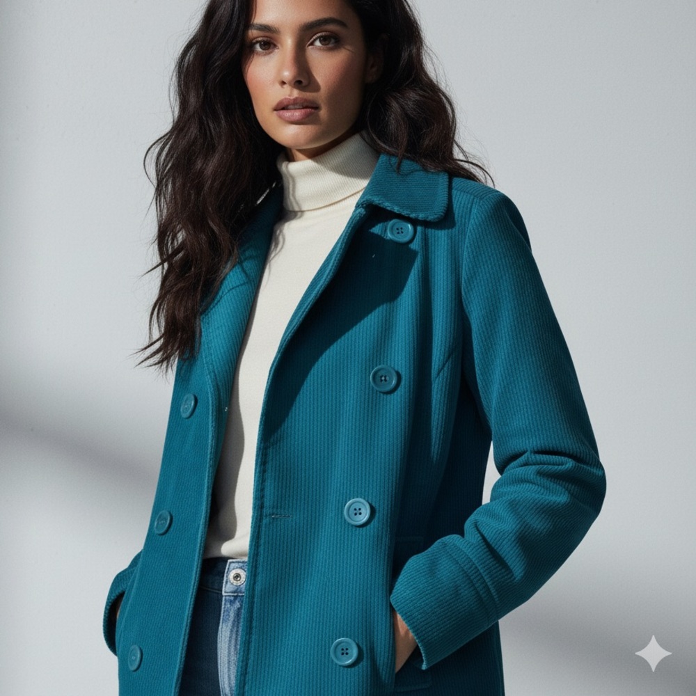 GAP cuuuute teal corduroy pea coat! Xtra small button up like new
